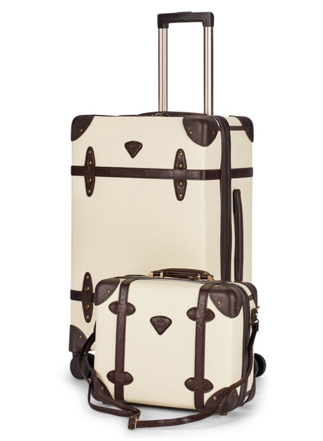 LIMRA Travel Bags Classic Leather Luggage 4 Pcs Set Beige/Dark Brown 28''-24''-20'''-14'''Inches - Image 4